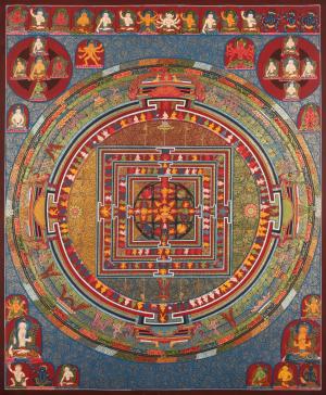 Mandala of Manjushri | Dharmadhatu Art | Beautiful Coral Red Color Background with Minute details
